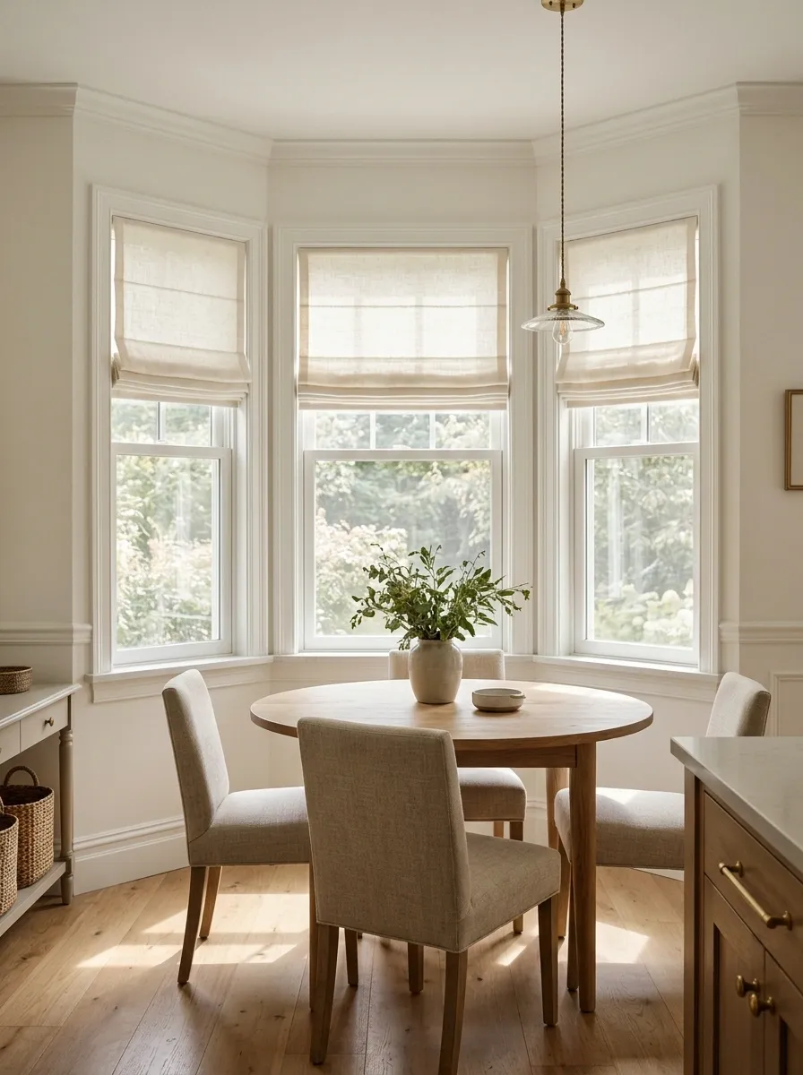 Individually Fitted Roman Shades in a Sunny Breakfast Bay