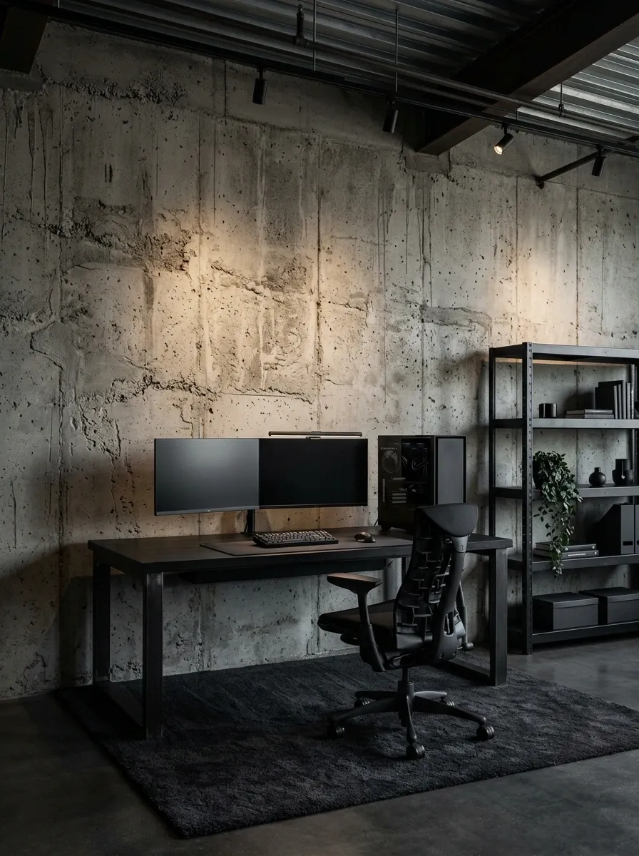 Industrial Black Gaming Loft With Concrete and Steel