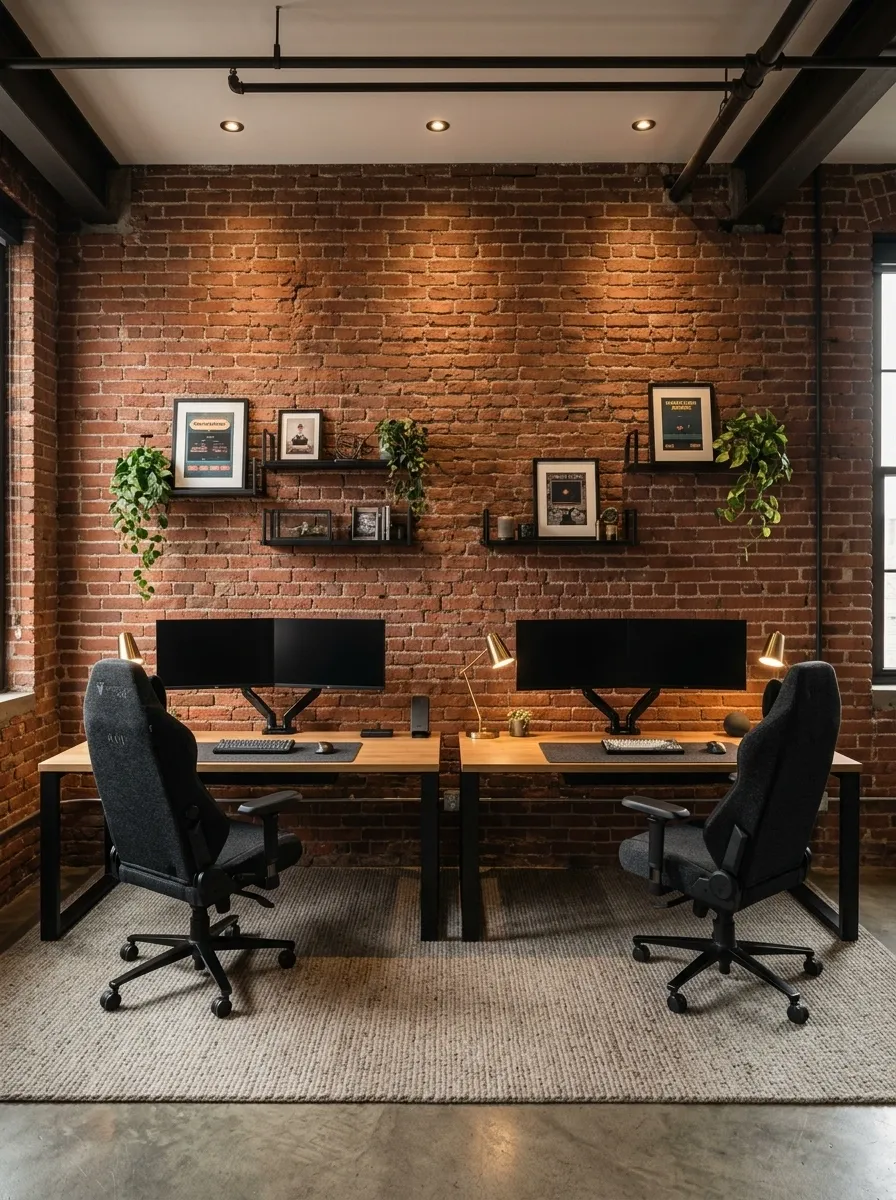Industrial Gaming Loft With Black Steel and Brick