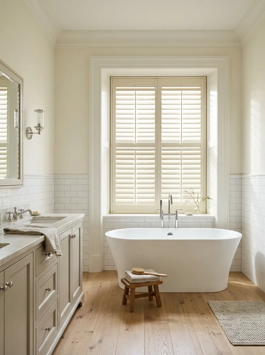Interior Shutters in a Transitional Bathroom