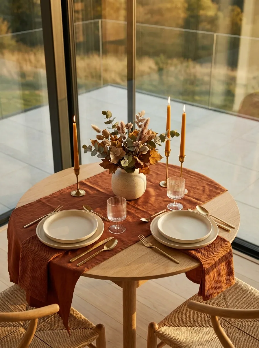 Intimate Thanksgiving Table for Two With a Refined Autumn Palette