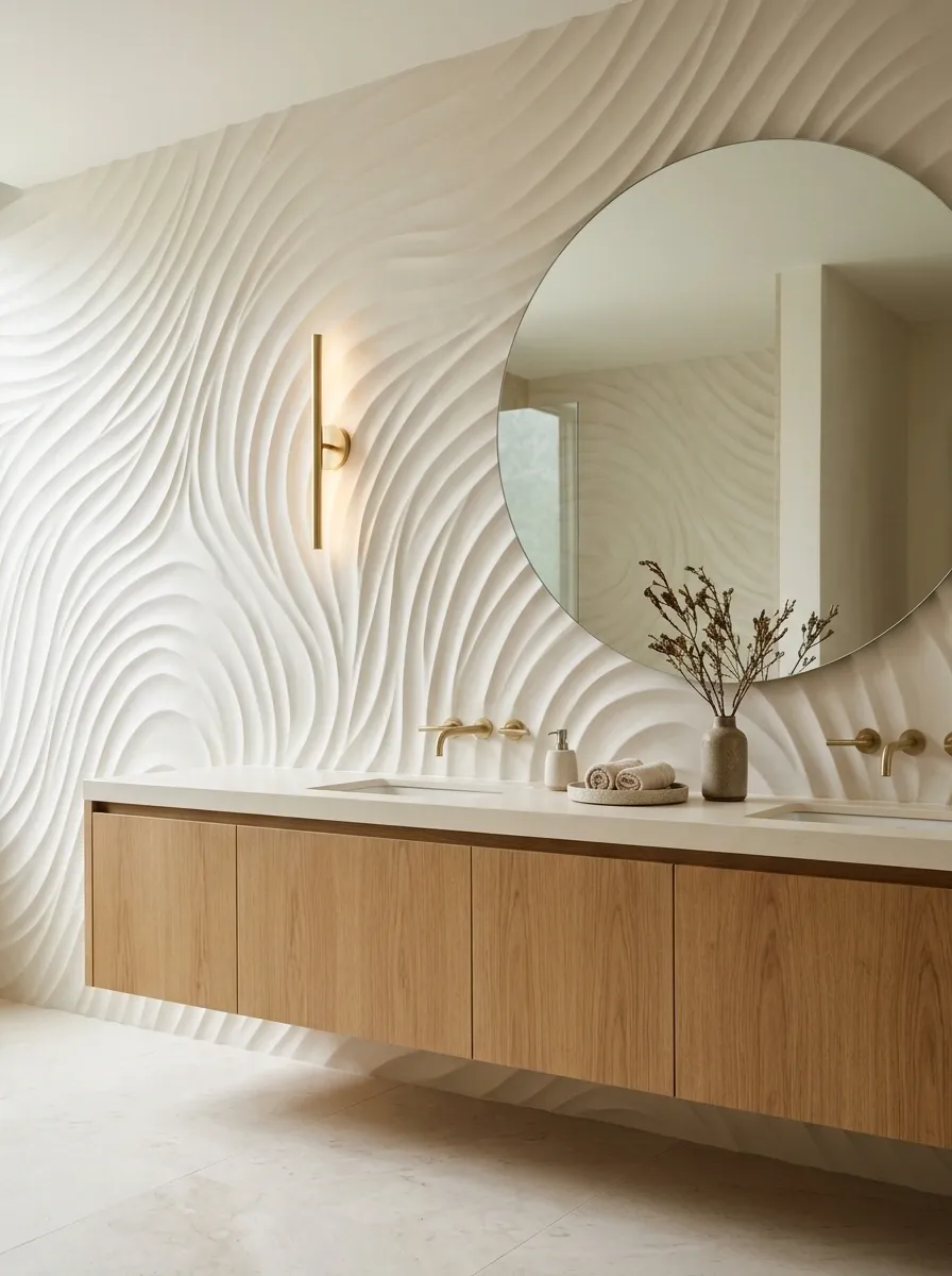 Ivory Wave-Relief Wall With Soft Side Lighting