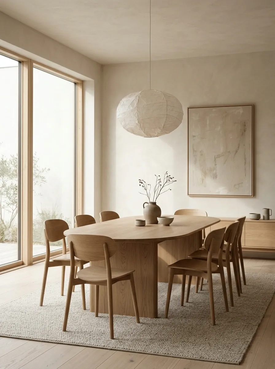 Japandi Dining Room With a Low-Profile Oval Table