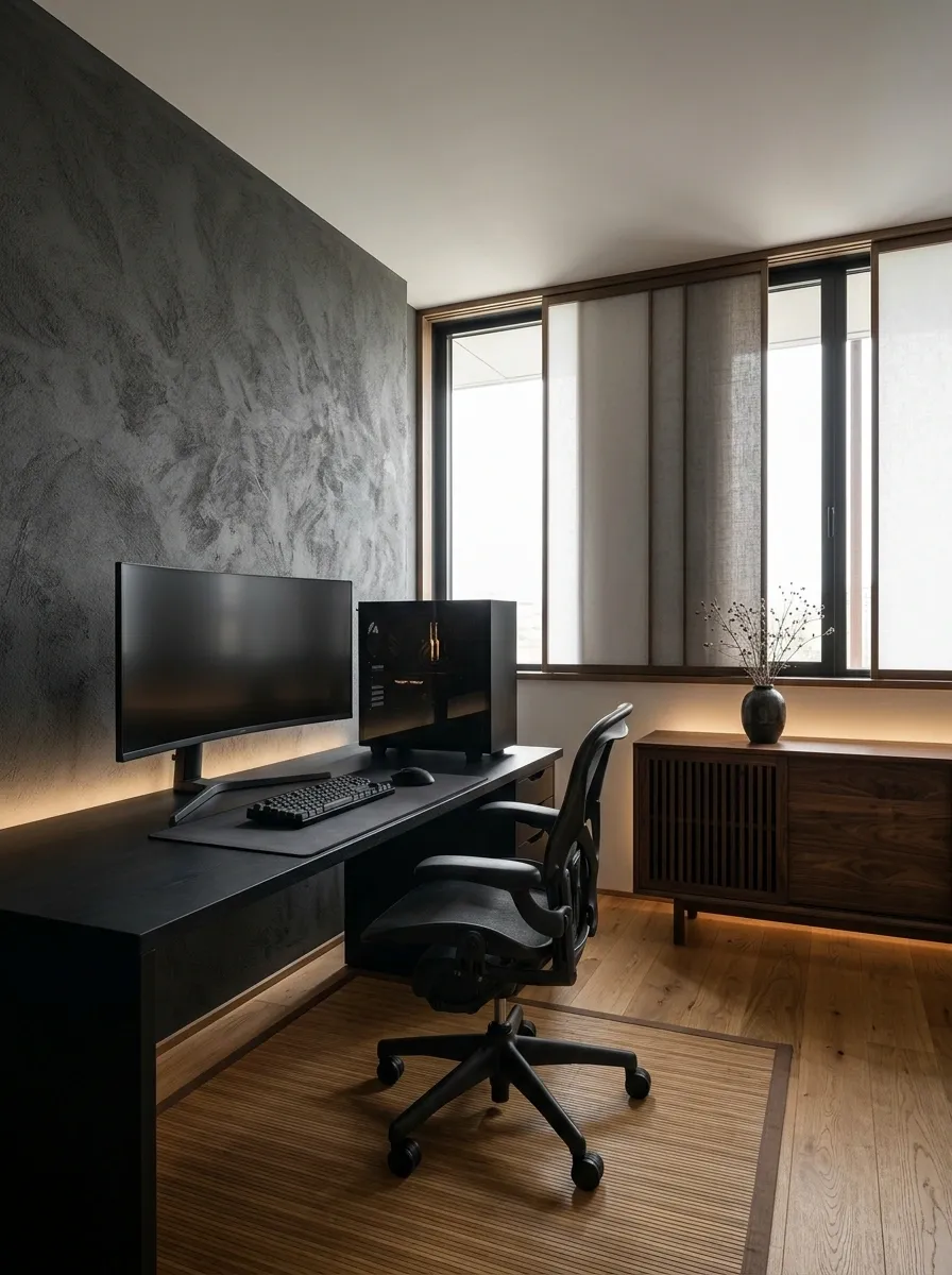 Japanese-Inspired Black Gaming Room