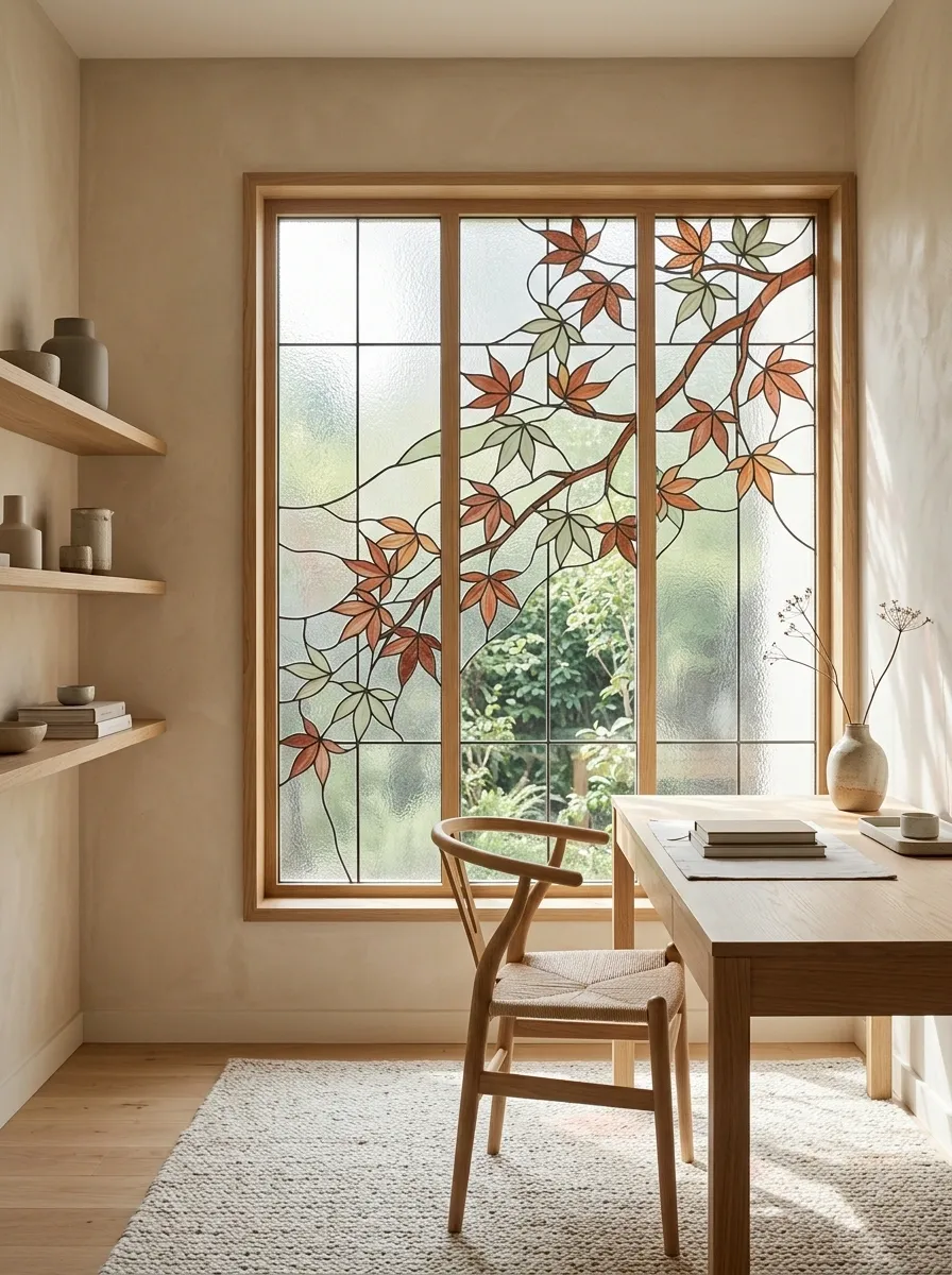 Japanese-Inspired Maple Leaves in a Calm Home Office