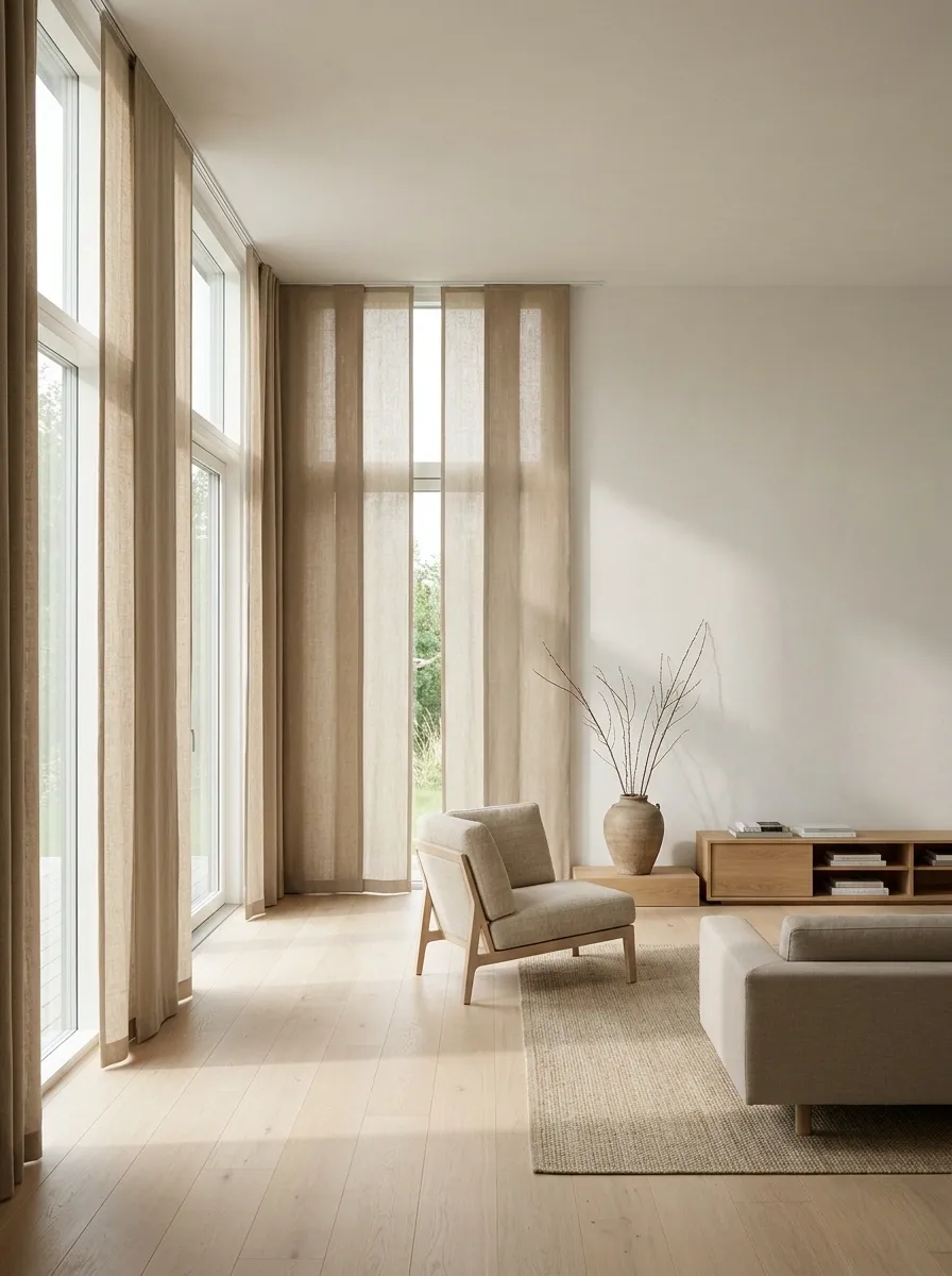 Japanese Panel Curtains With Natural Tones and Clean Geometry