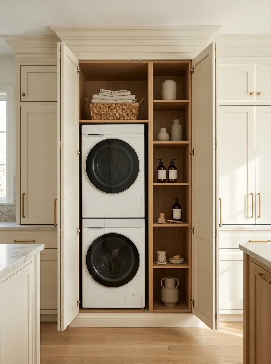 Kitchen Pantry Laundry Tower Behind Matching Doors