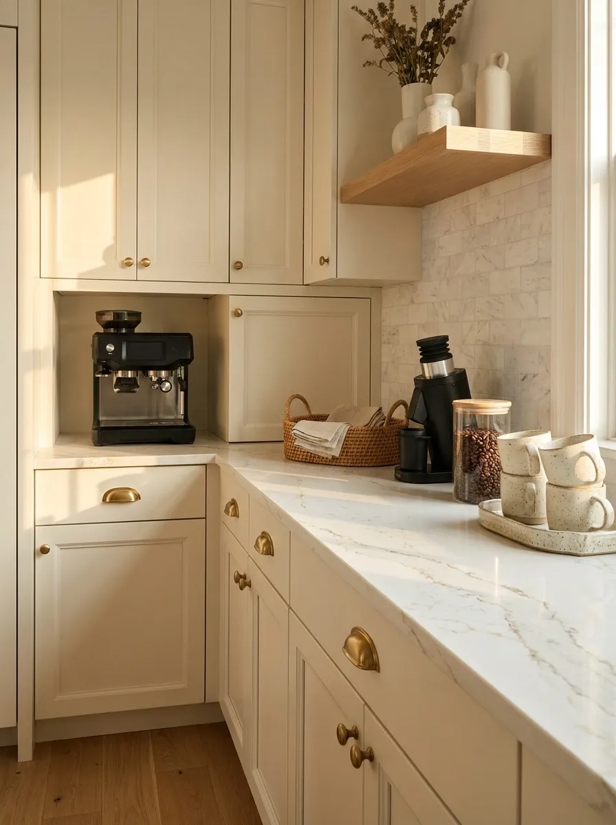 L-Shaped Corner Coffee Station That Uses an Awkward Counter