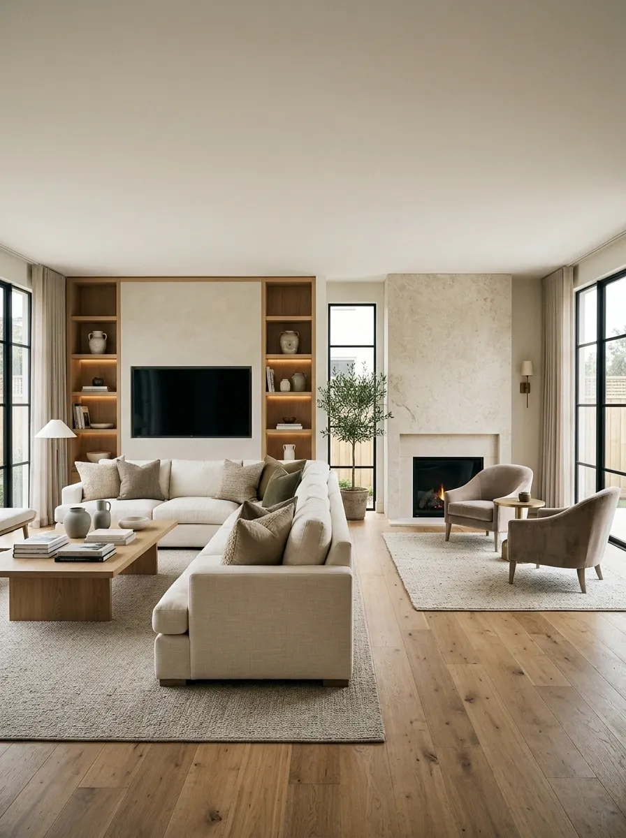 L-Shaped Living Room With Separate Viewing and Conversation Zones