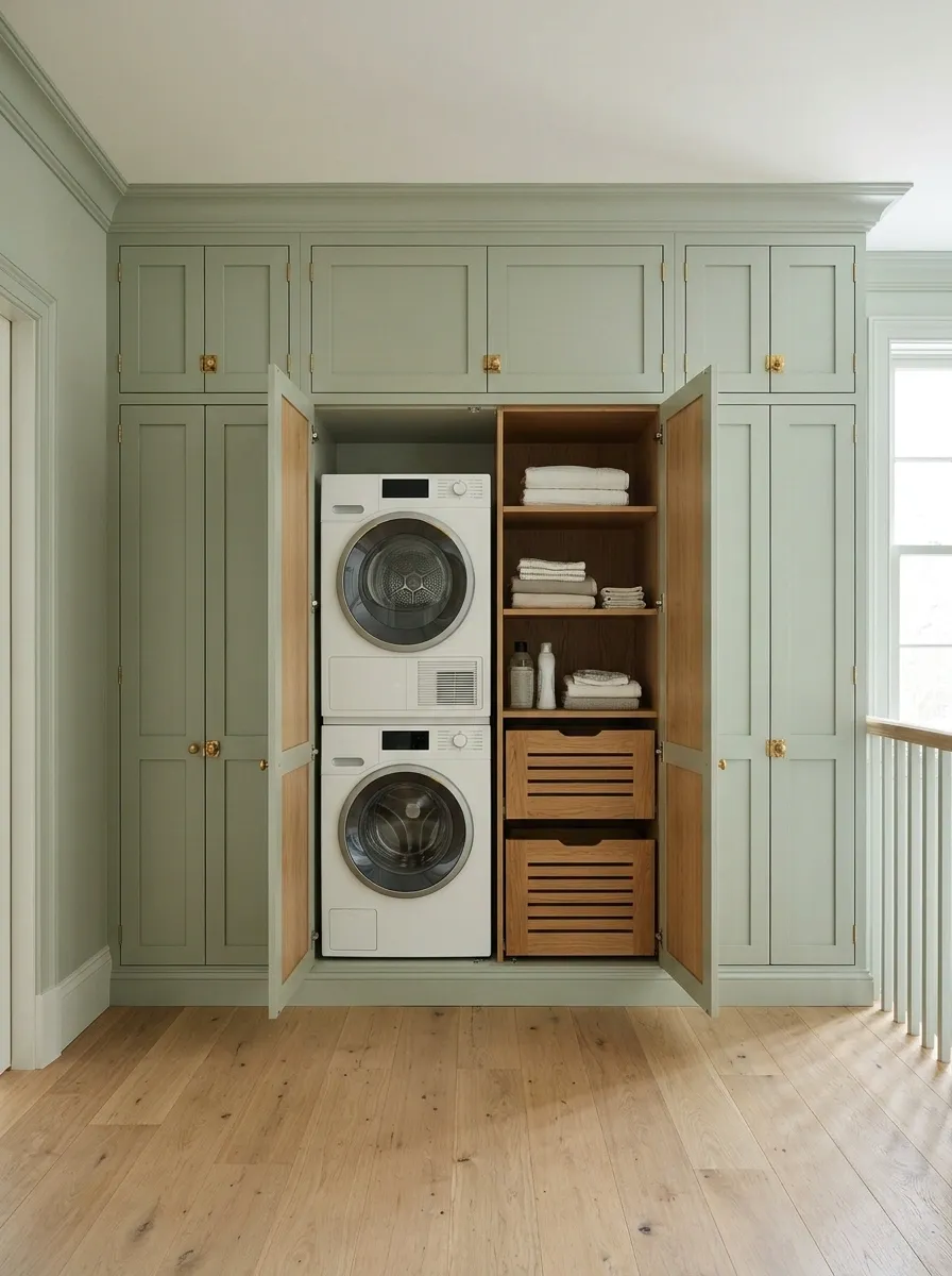 Landing Laundry Behind Doors That Match the Linen Cupboard