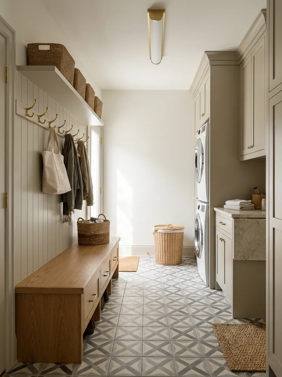 Laundry Mudroom With a Bench and Enclosed Shoe Storage