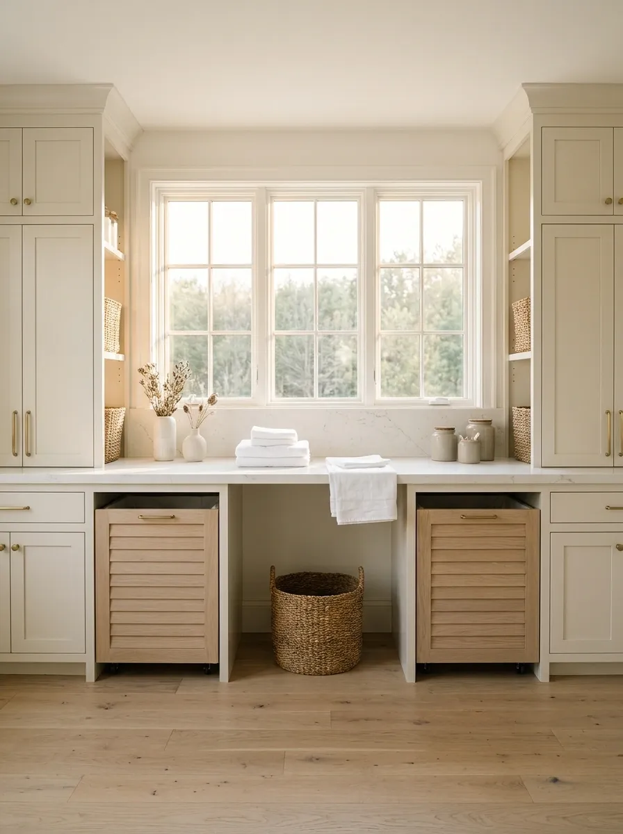 Laundry Room With a Folding Counter and Hidden Hampers