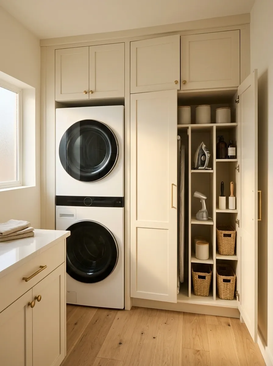 Laundry Tower With a Concealed Ironing and Care Station