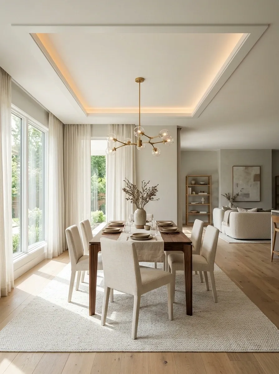 Layered False Ceiling With a Defined Dining Zone