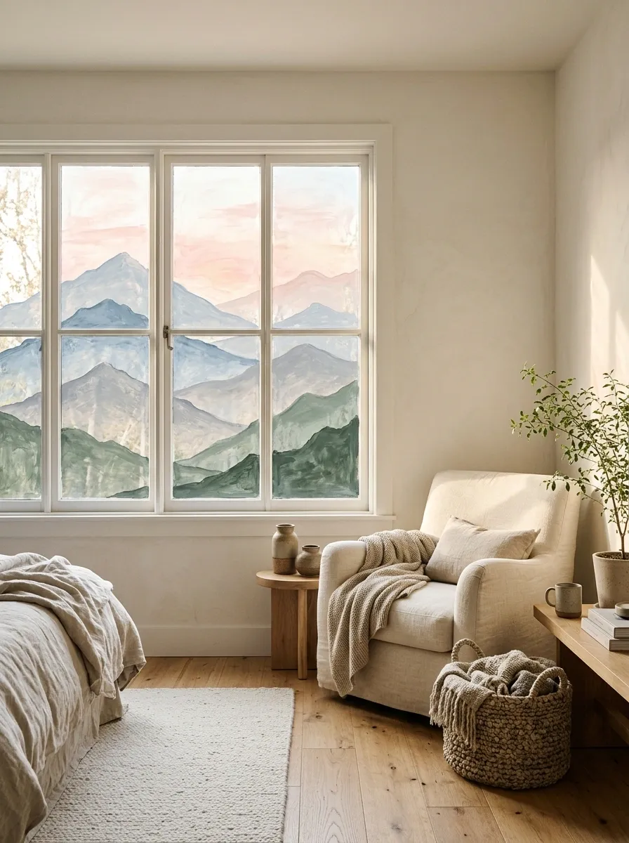 Layered Mountain Silhouettes Beneath a Painted Sunrise