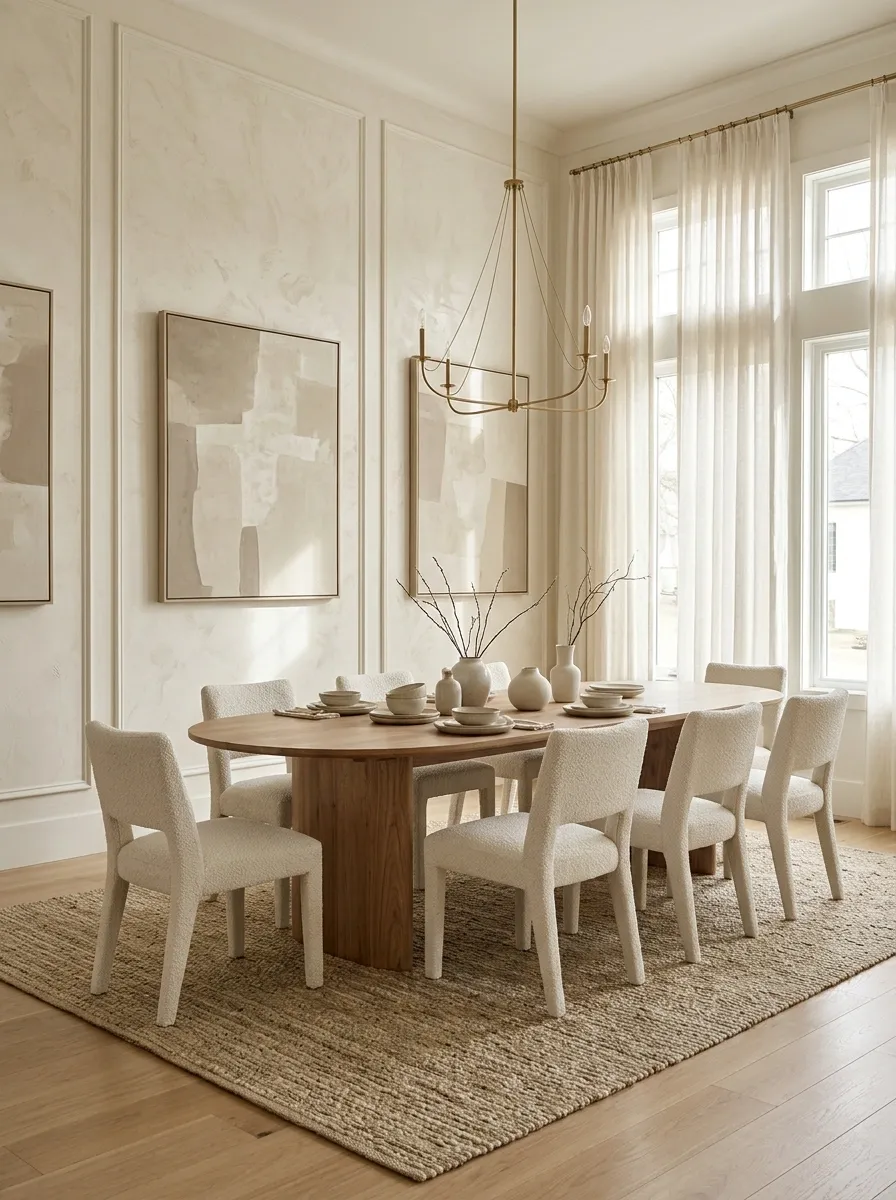 Layered Neutral Dining Room With a Textured Plaster Backdrop