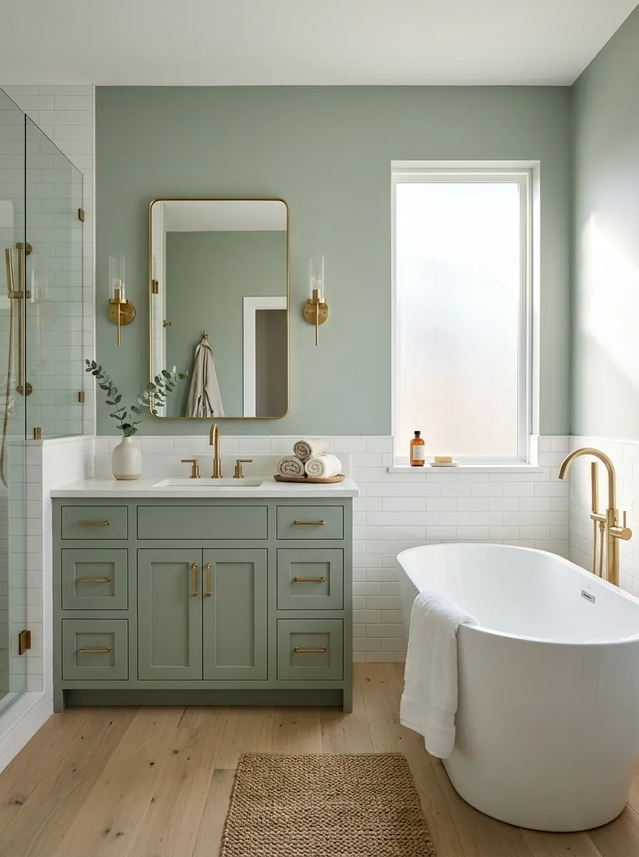 Let White Tile Keep a Sage Bathroom From Feeling Heavy