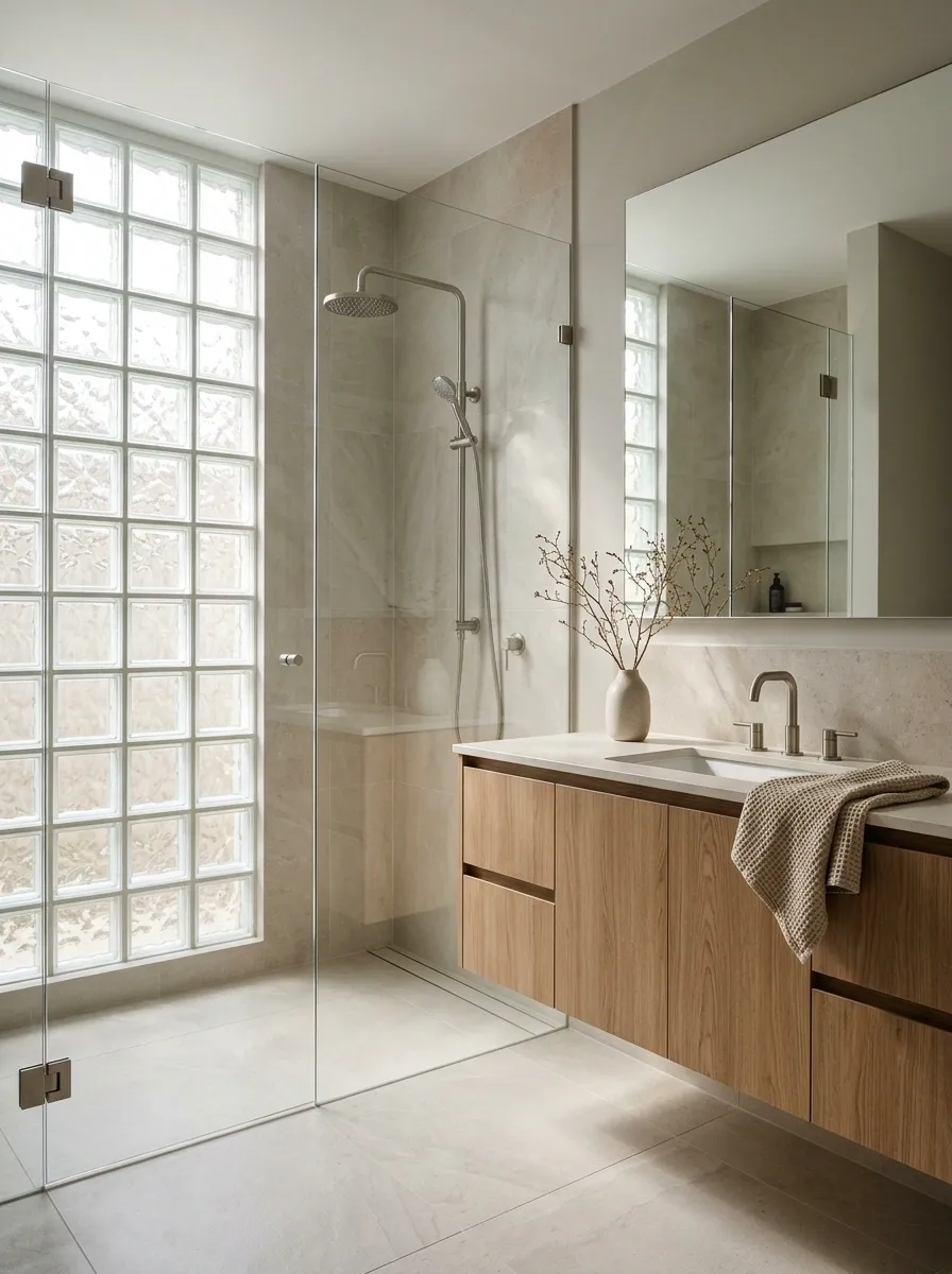 Light-Filled Bathroom With a Glass Block Window