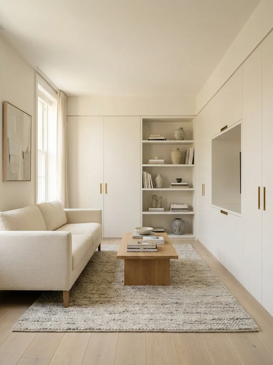 Long Living Room With Built-In Storage