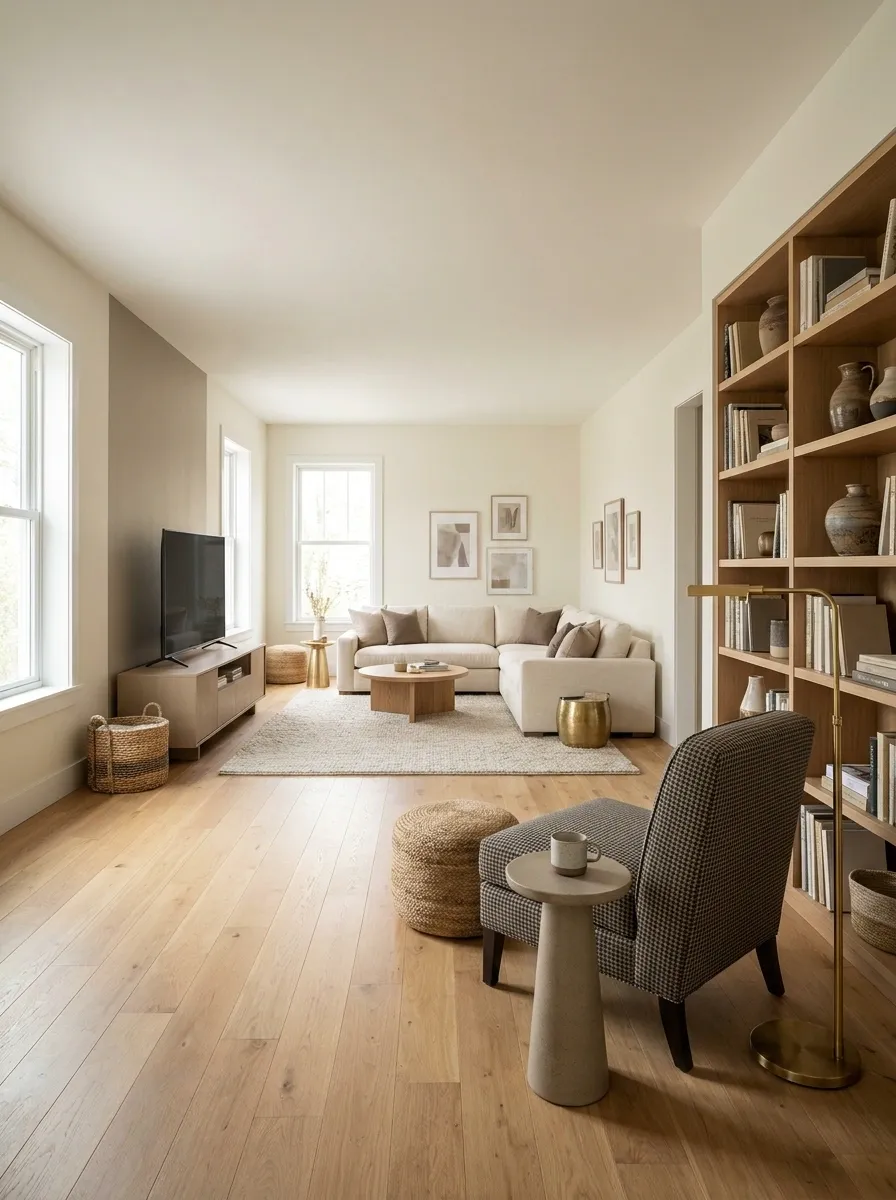 Long Living Room With Two Clearly Defined Zones
