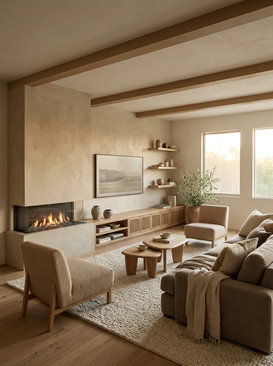 Low-Ceiling Living Room With a Horizontal Focal Wall