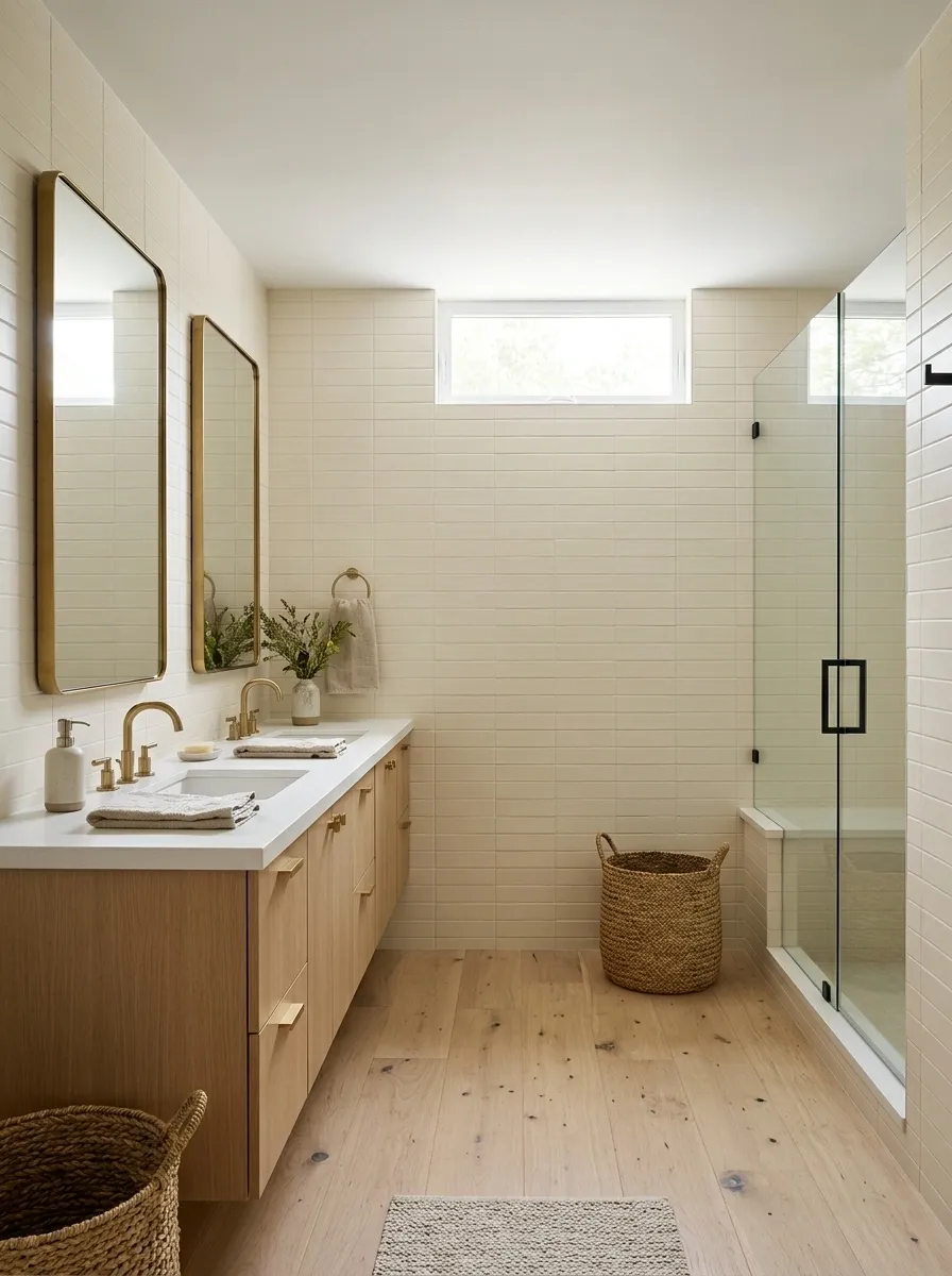 Low-Ceiling Western Bathroom With Light Horizontal Finishes