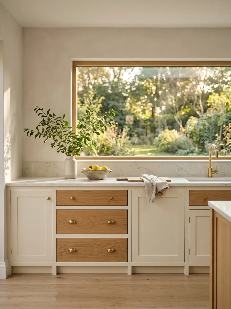 Low Kitchen Cabinet Run With a Continuous Prep Counter
