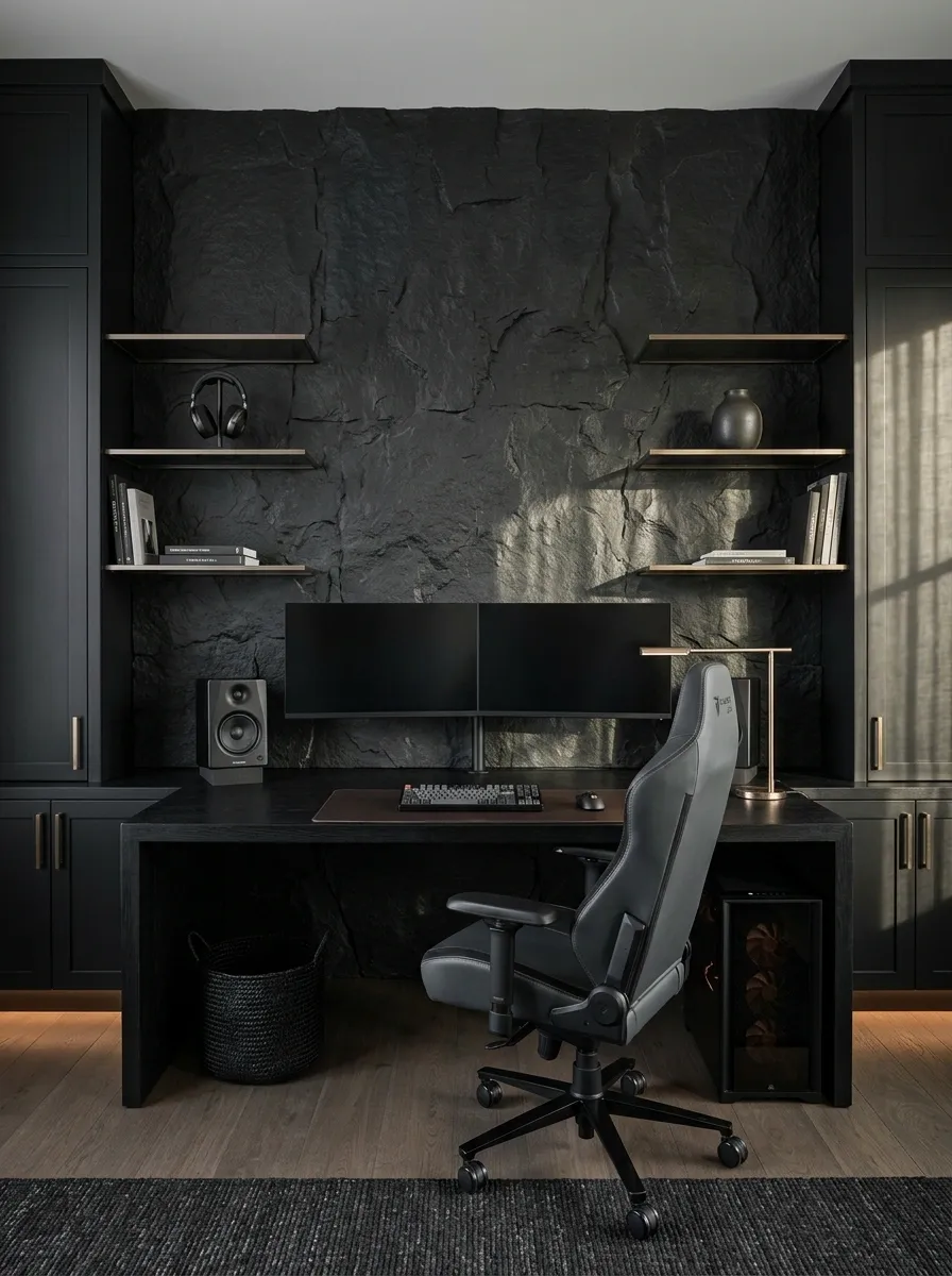Luxury Black Gaming Room With Bronze Details