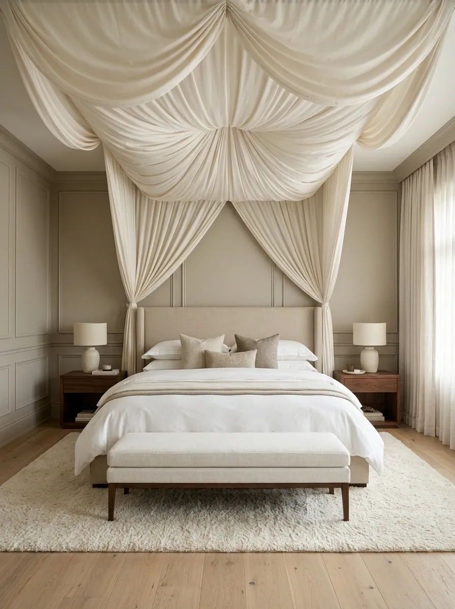 Luxury Hotel-Inspired Bedroom With Full Ceiling Canopy Draping