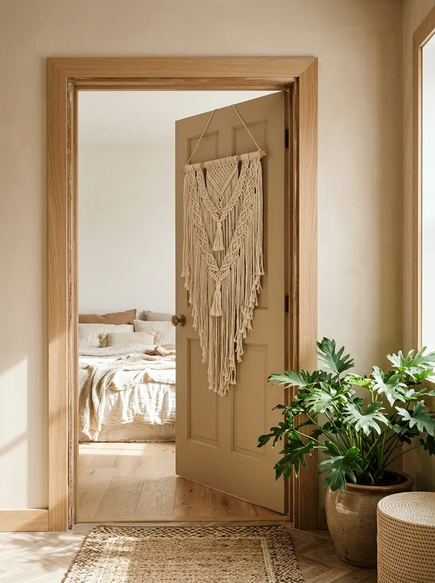 Macramé and Woven Texture Door With Bohemian Warmth