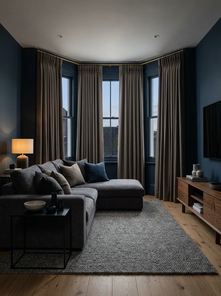 Media Lounge Bay With Heavy Lined Curtains