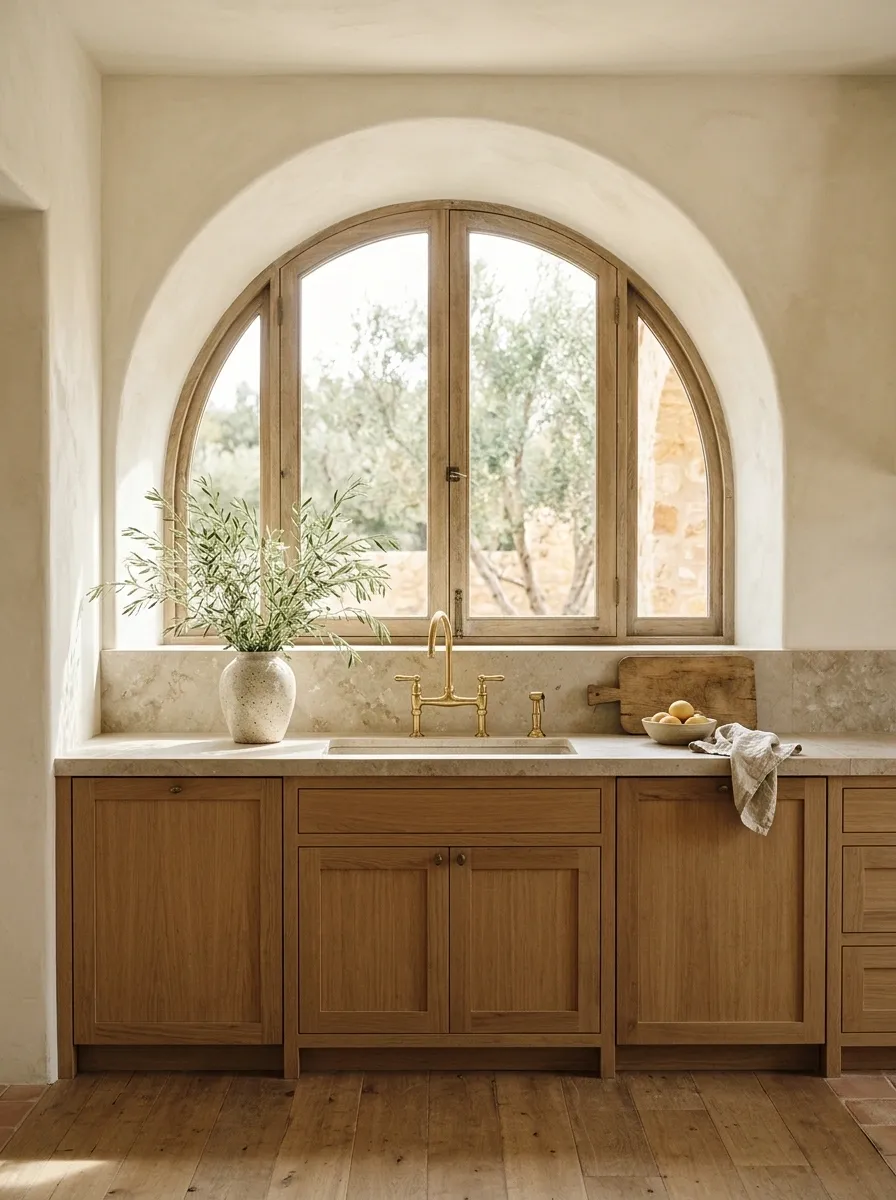 Mediterranean Kitchen With an Arched Window