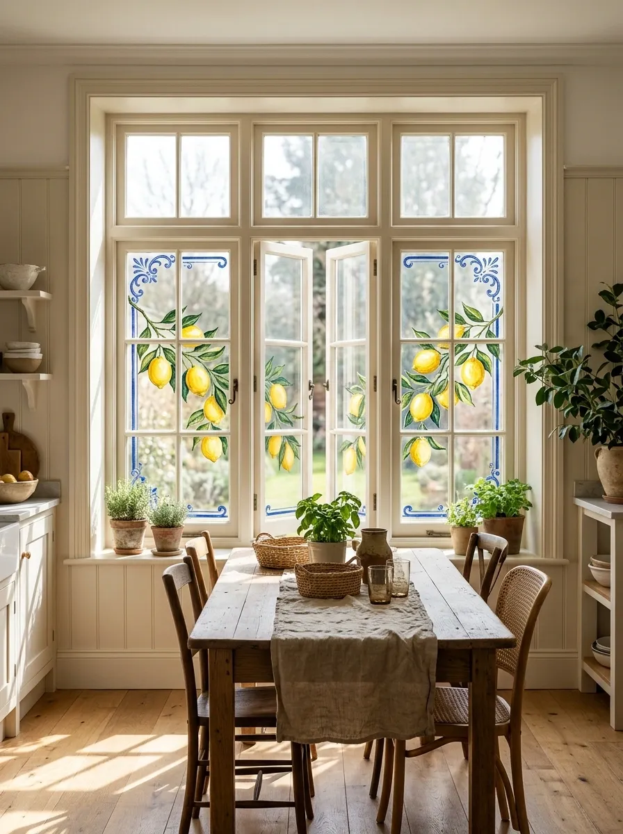 Mediterranean Lemon Branches With Blue Decorative Accents