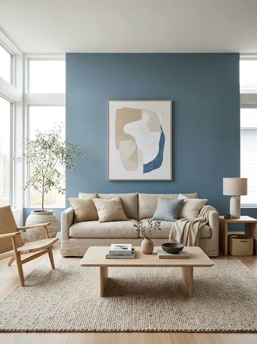 Mineral Blue + Natural Beige for a Coastal-Modern Room