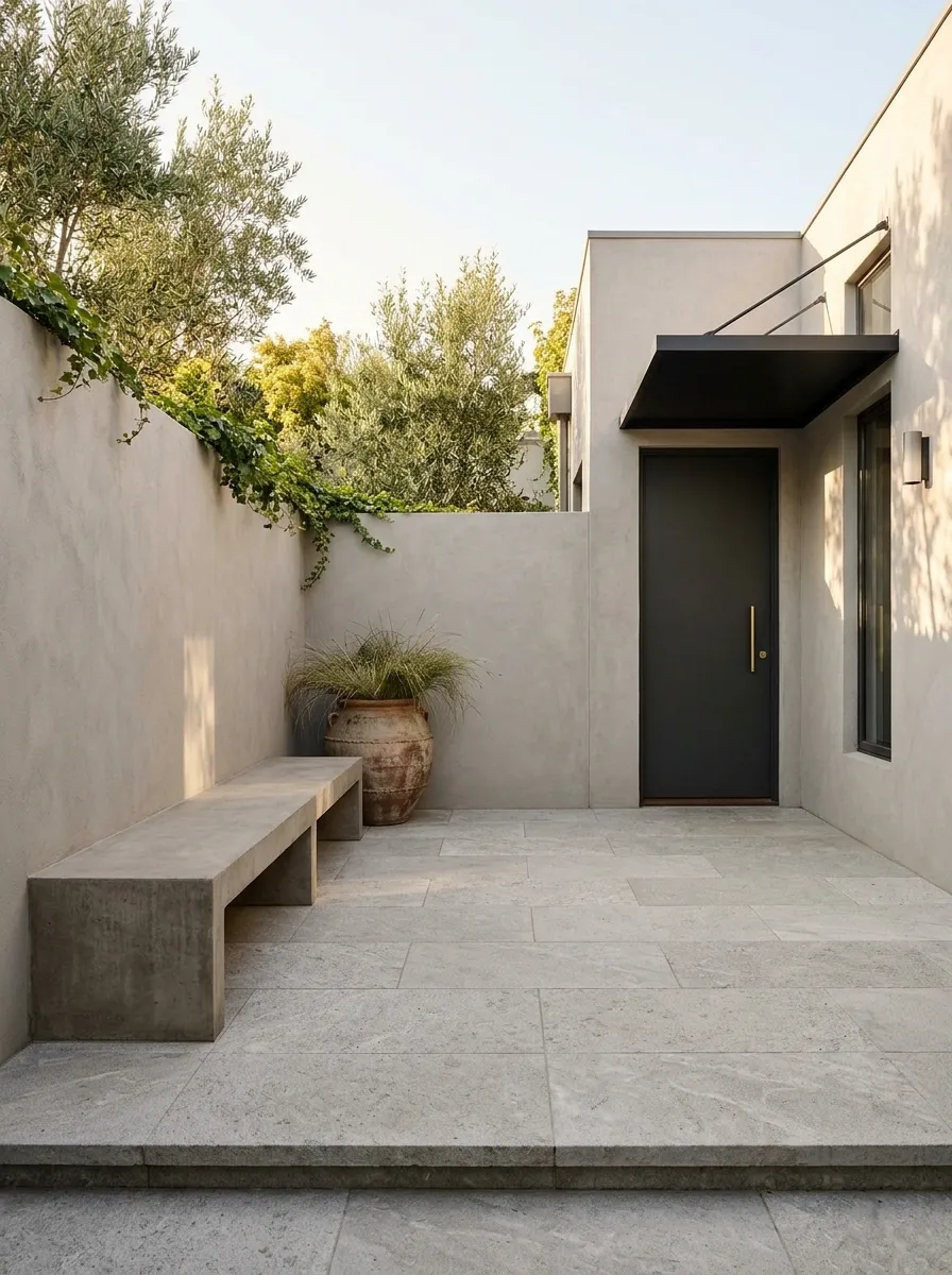 Mini Courtyard With a Wall Bench and an Open Central Surface