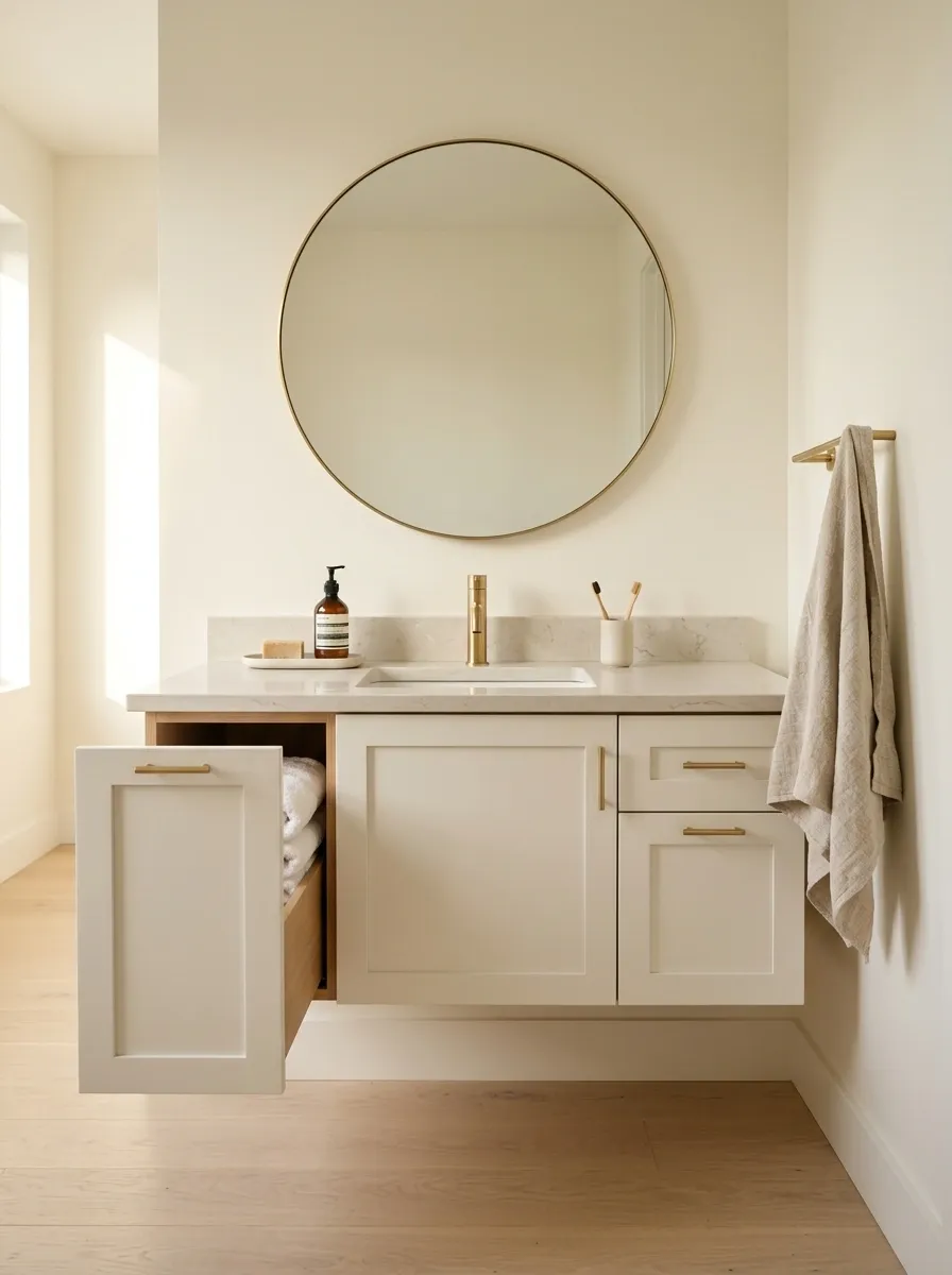 Minimal Bathroom With a Hidden Pull-Out Towel Drawer