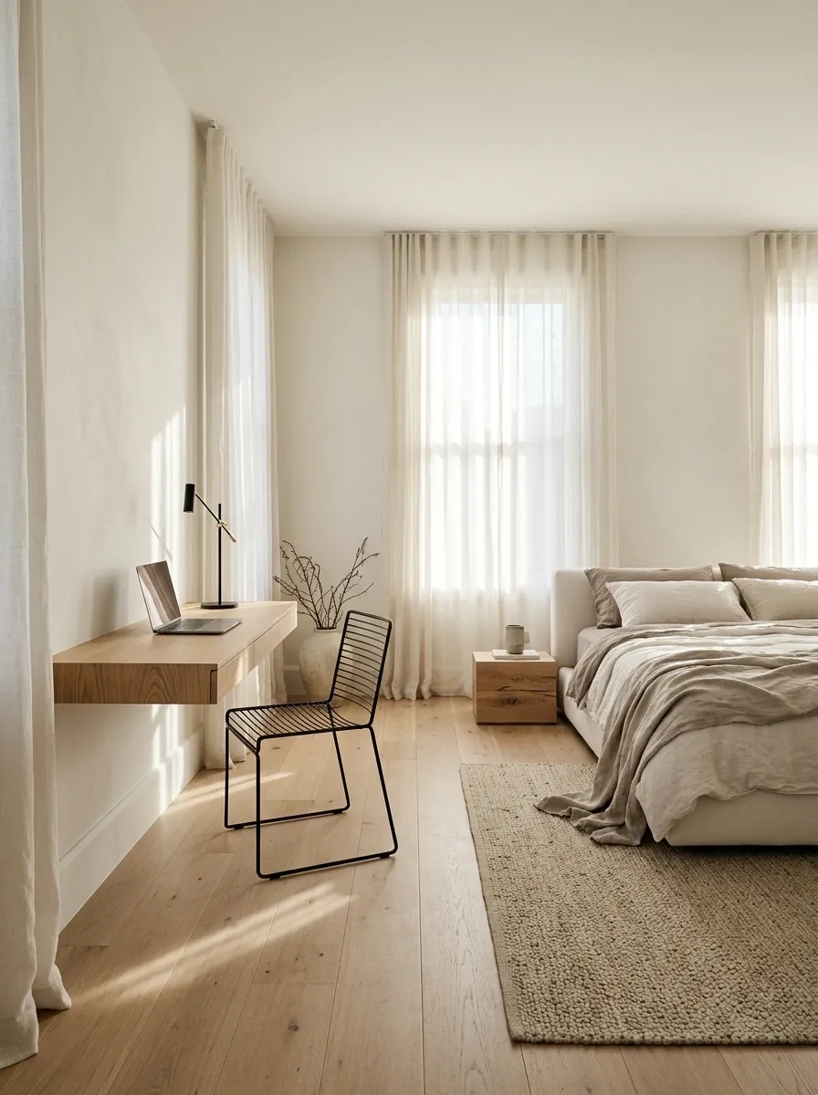 Minimal Bedroom With a Nearly Invisible Workstation