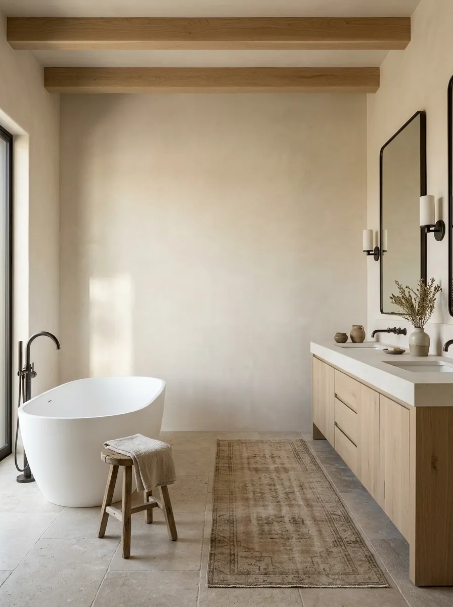 Minimal California Ranch Bathroom With Seamless Plaster Finishes
