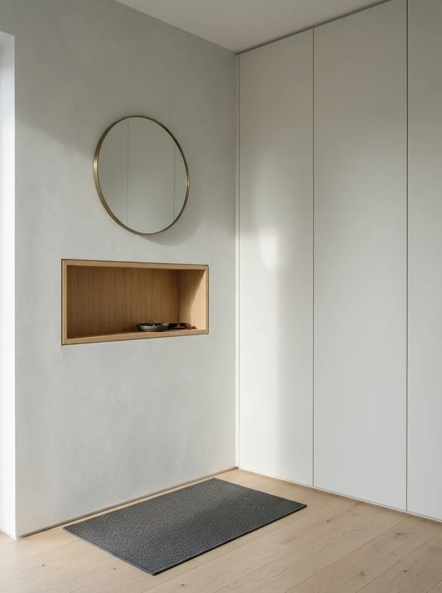 Minimal Corner With a Recessed Key Niche and Hidden Shoe Storage