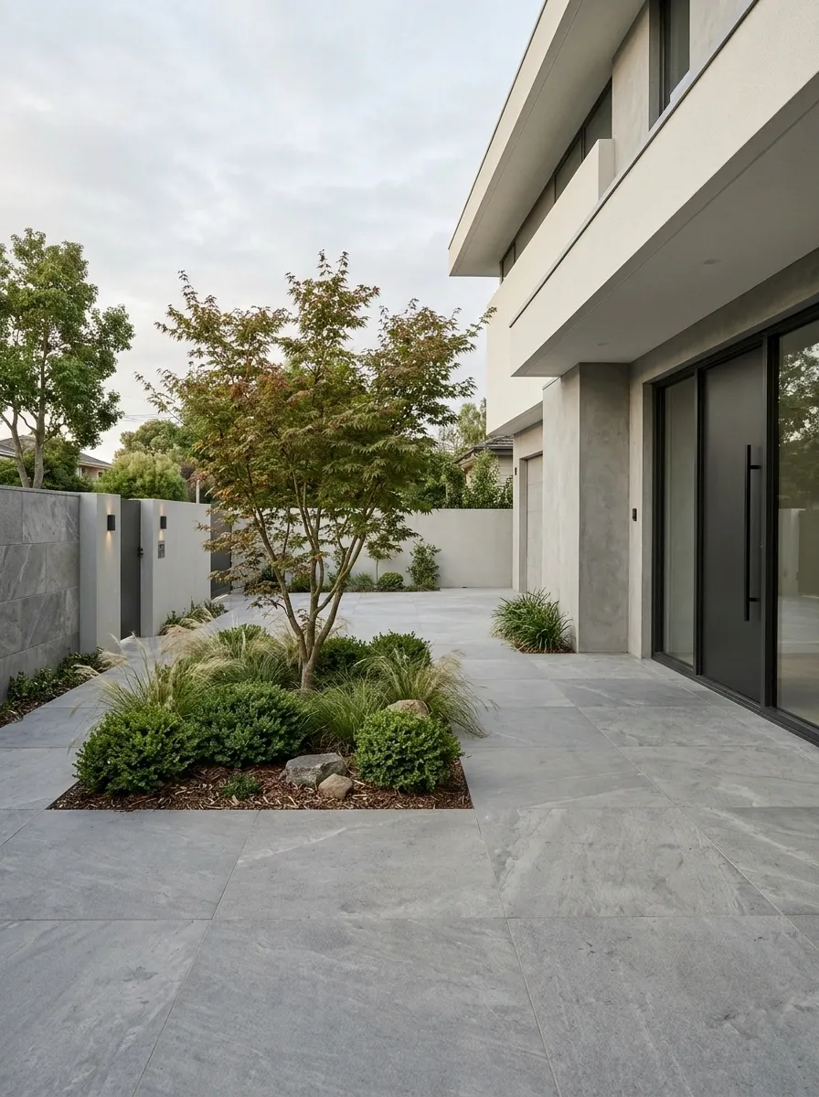 Minimal Frontage With a Single Planted Island and Quiet Paving