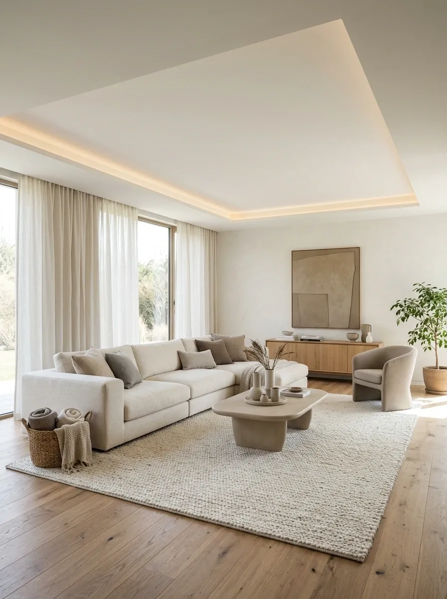 Minimal Gypsum False Ceiling With a Recessed Perimeter