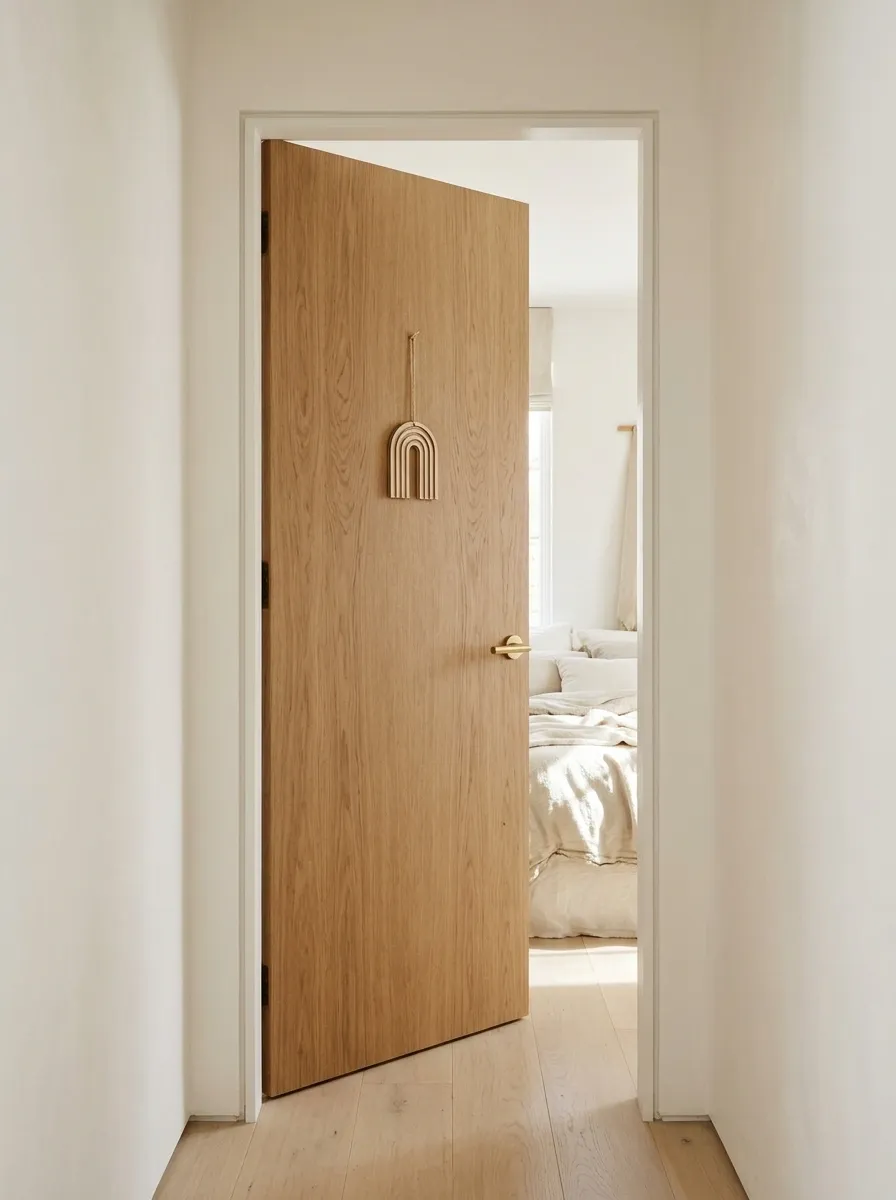 Minimal Scandinavian Door With a Small Wooden Hanging