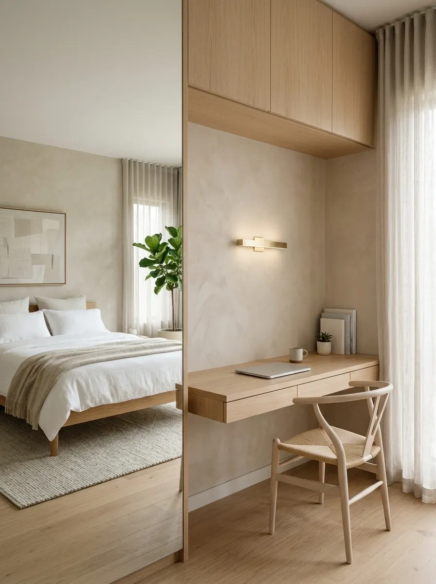 Minimalist Bedroom With a Built-In Desk