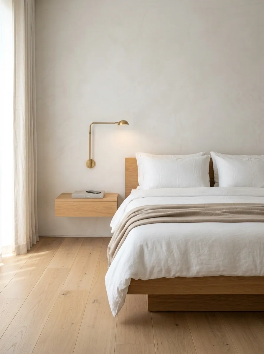 Minimalist Bedroom With a Floating Bedside Shelf