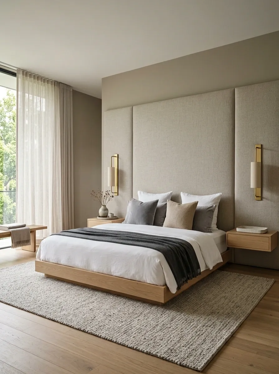 Minimalist Bedroom With a Full-Width Headboard