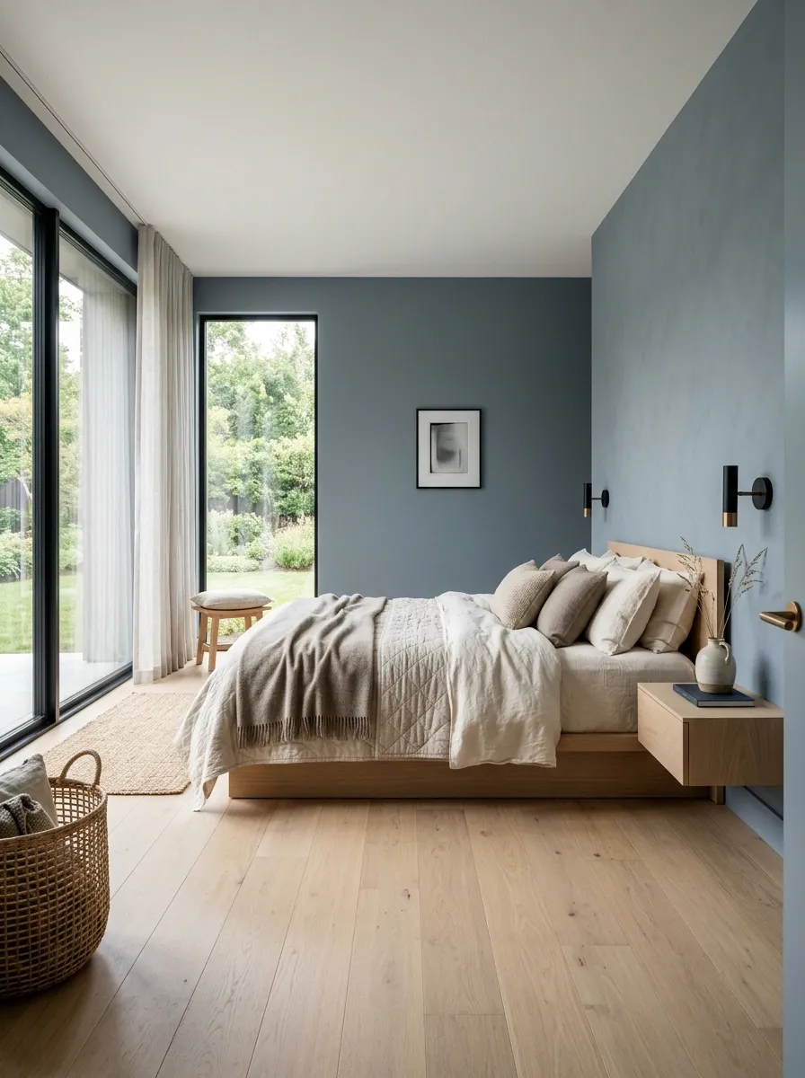 Minimalist Bedroom With a Soft Blue Gray Palette