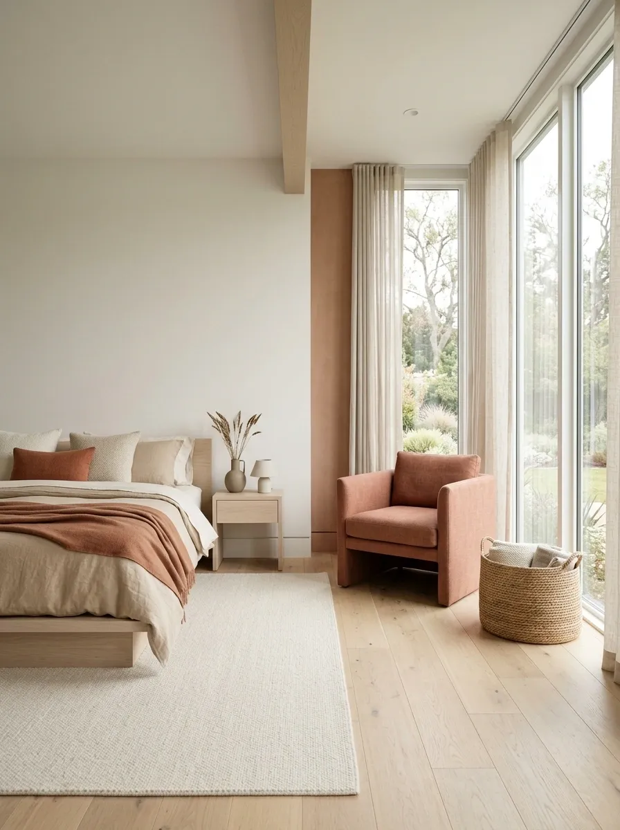 Minimalist Bedroom With a Soft Terracotta Accent