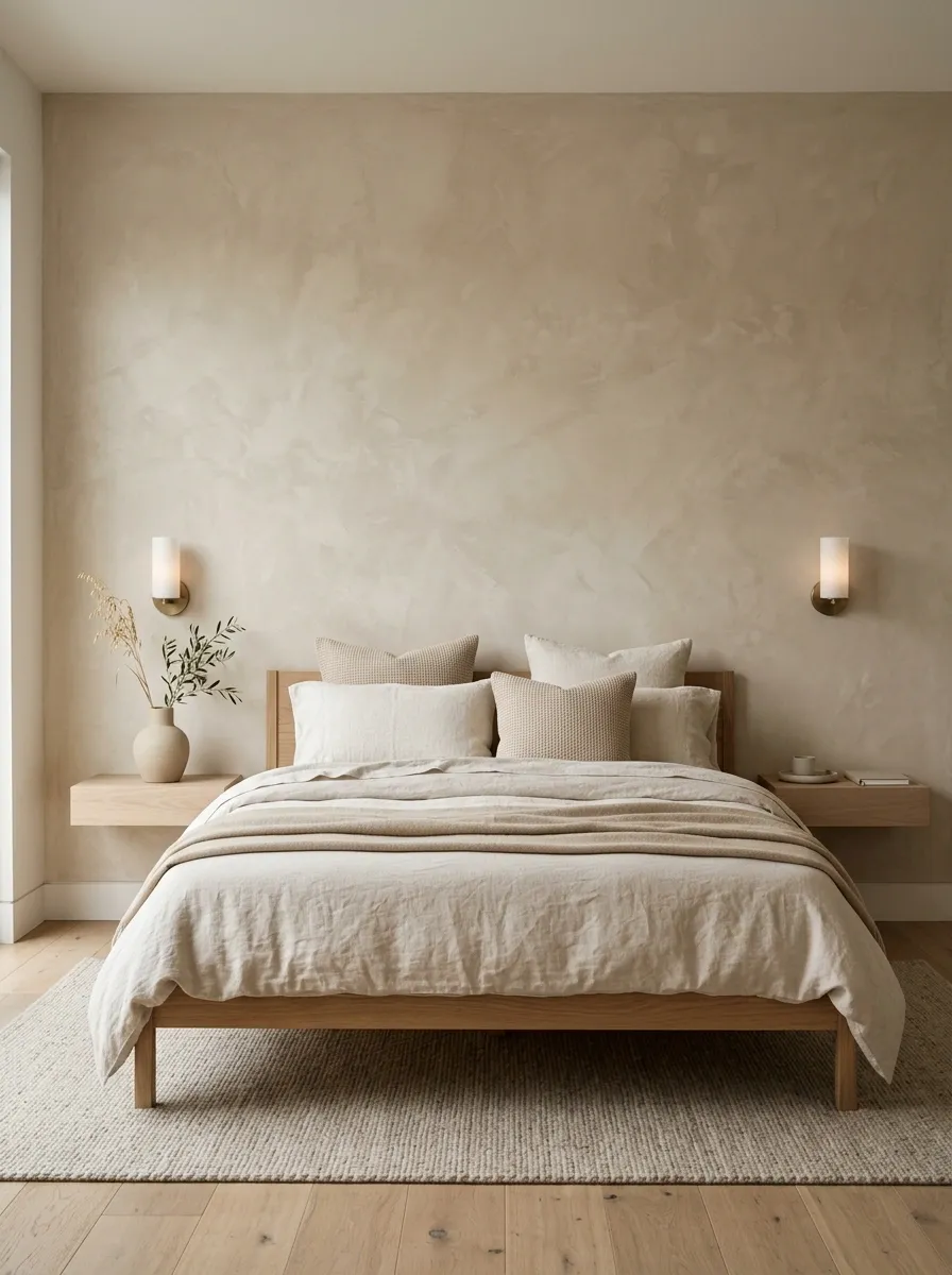 Minimalist Bedroom With an Architectural Plaster Wall