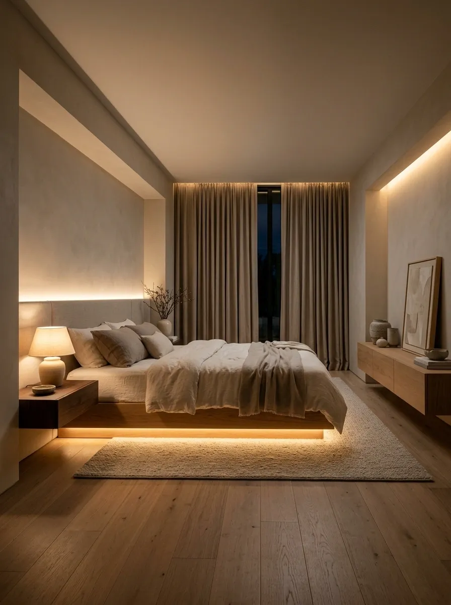 Minimalist Bedroom With Floor-Level Lighting