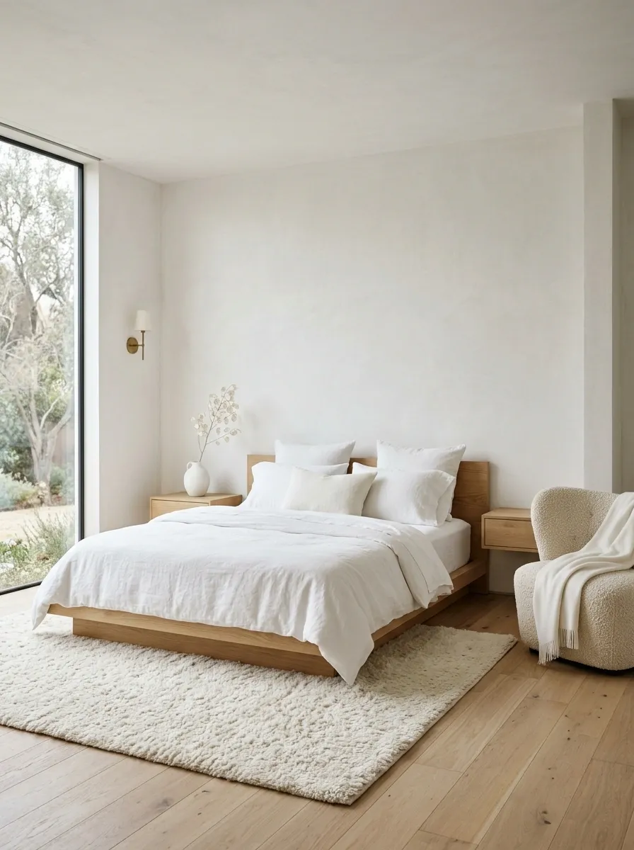 Minimalist Bedroom With Layered White Textures